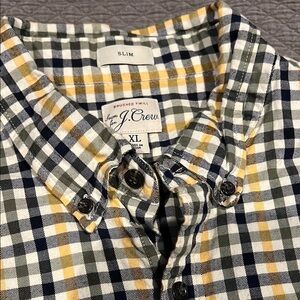 J. Crew Men’s XL Slim Yellow, Navy & Green Plaid brushed twill Button Down Shirt